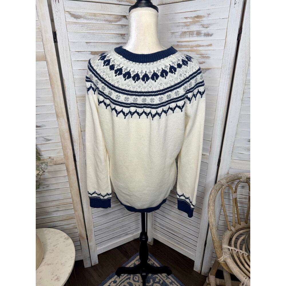 AMOUR VERT Women's XL Whistler Nordic Fair Isle Ribbed Knit Sweater Navy Cream - Picture 12 of 13